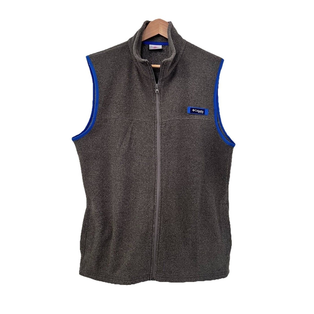 Columbia PFG Harborside Fleece Vest Mens Medium Gray Blue Full Zip Fishing Gear